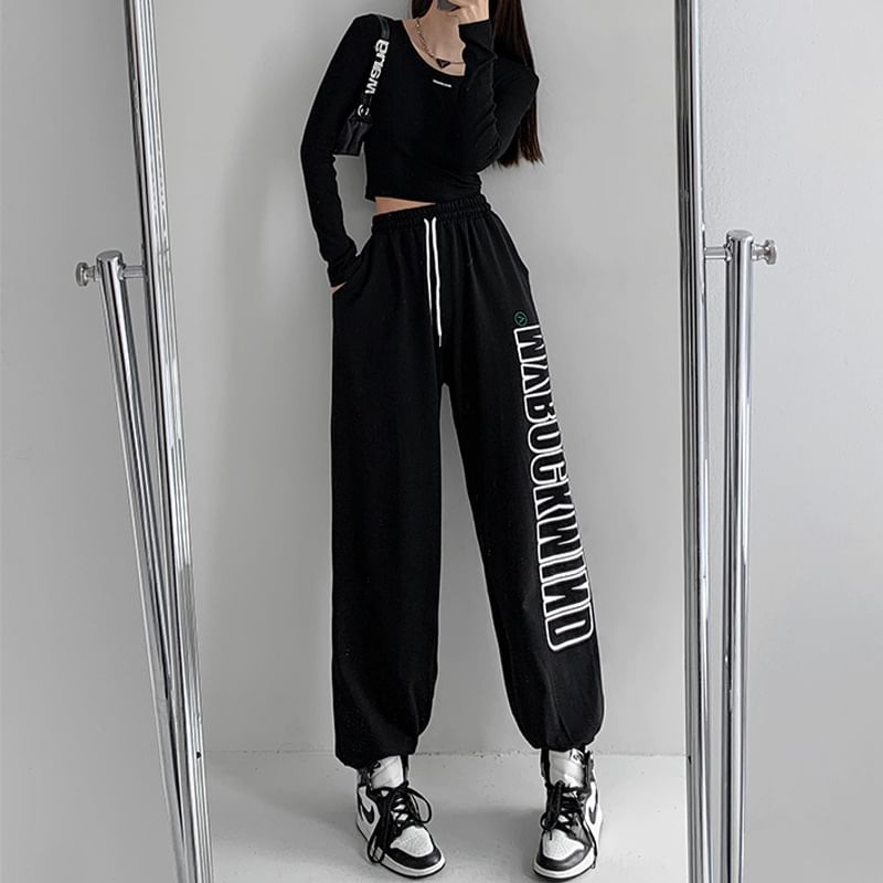 Dovitade - Hoge taille joggingbroek met letters