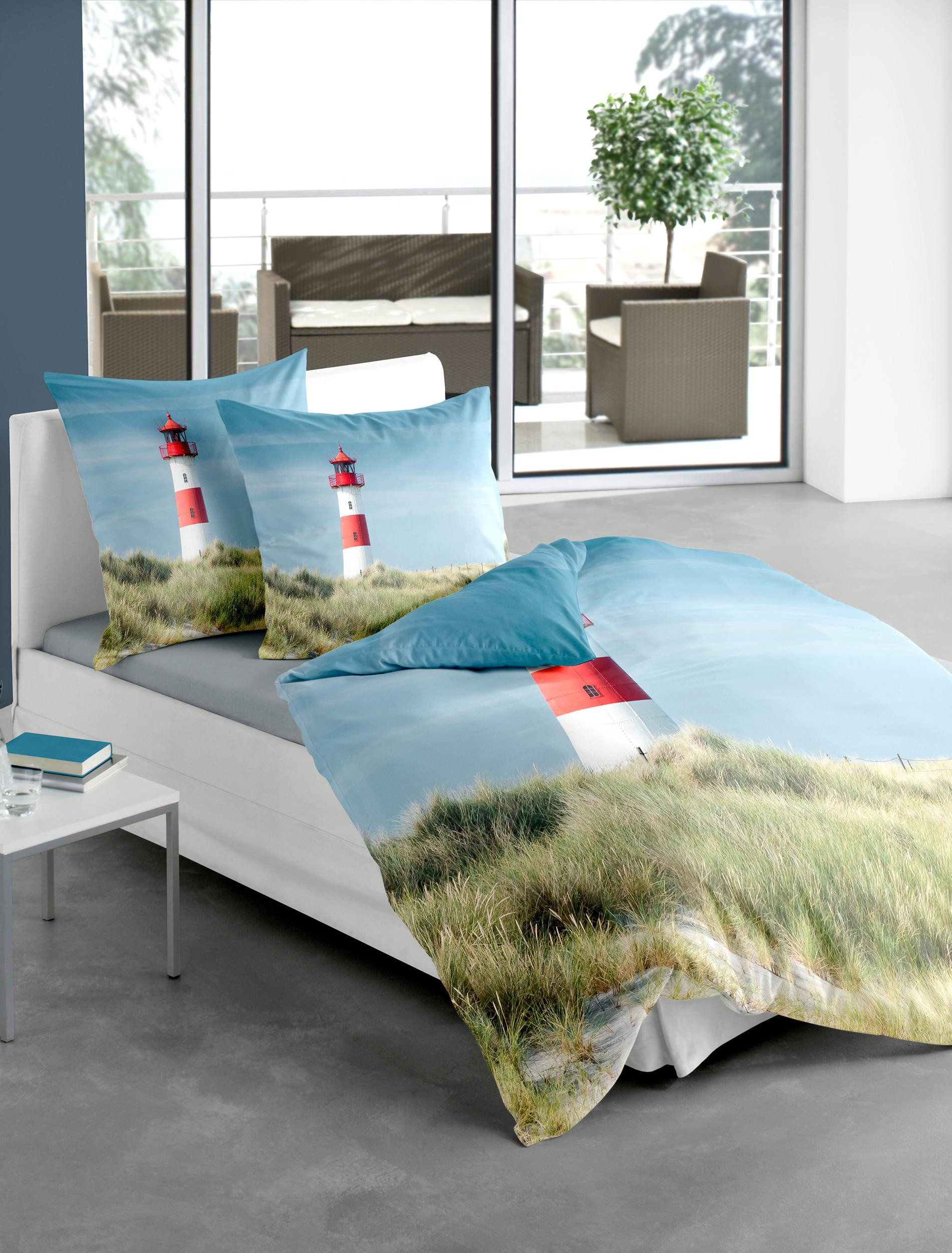Bettwäsche Mako-Satin blau 135x200cm, mit 1 Kissen