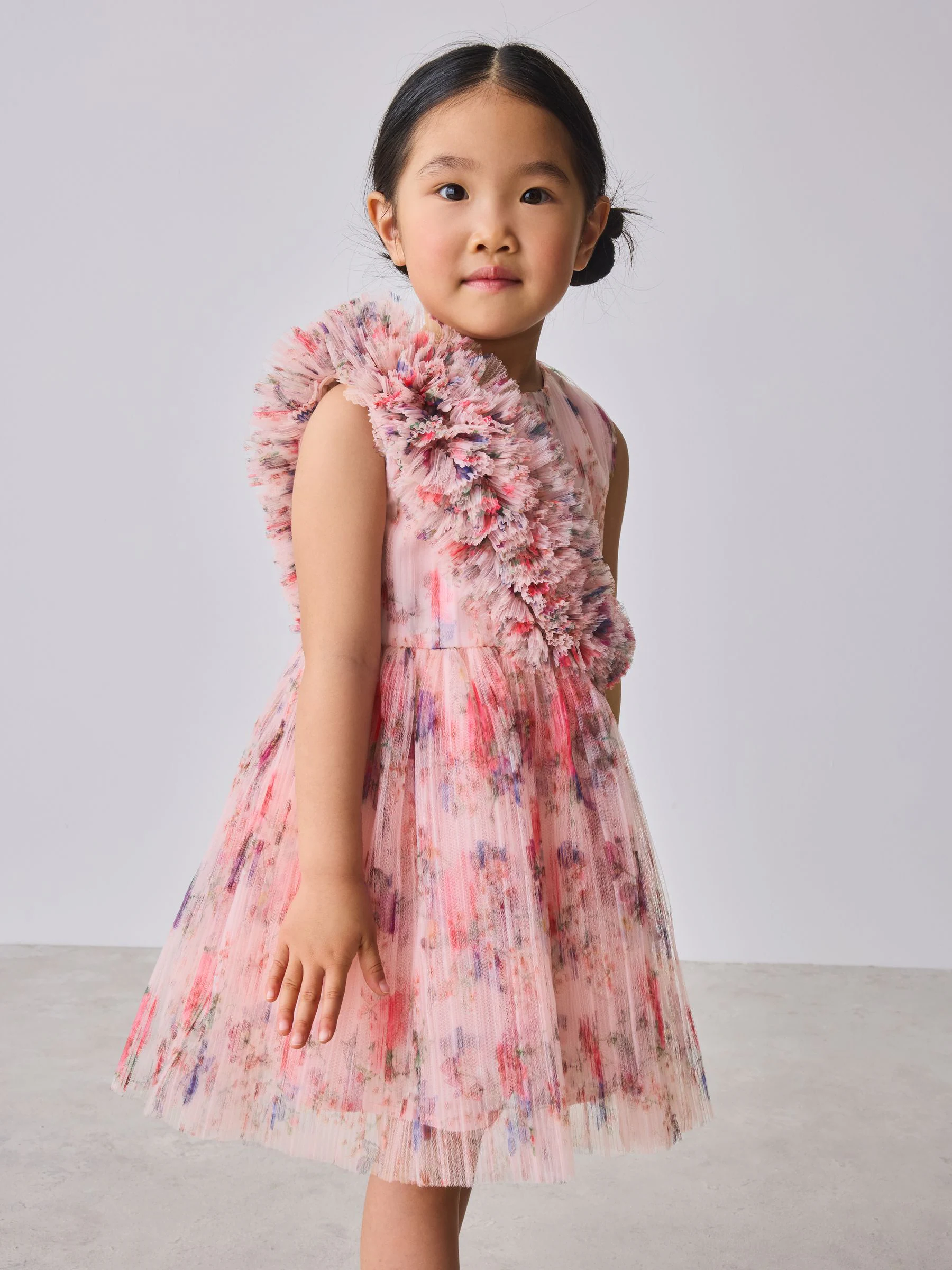 Baker by Ted Baker Crinkle Mesh 3D Ruffle Shoulder Occasion Dress