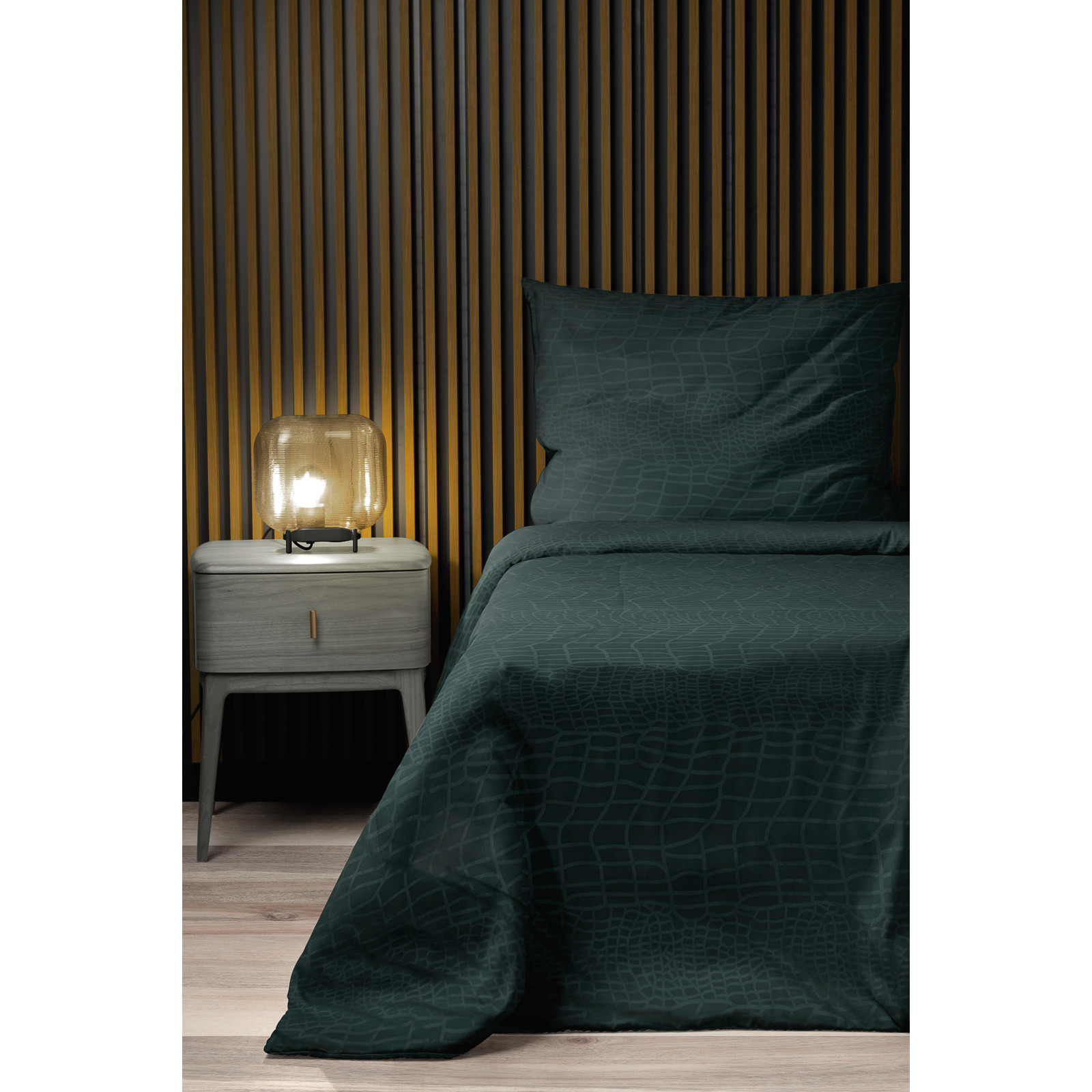 Bettwäsche Microvelours Krokodilhaut uni 160x210 65x100 Bettanzug Nord, dunkelgrün