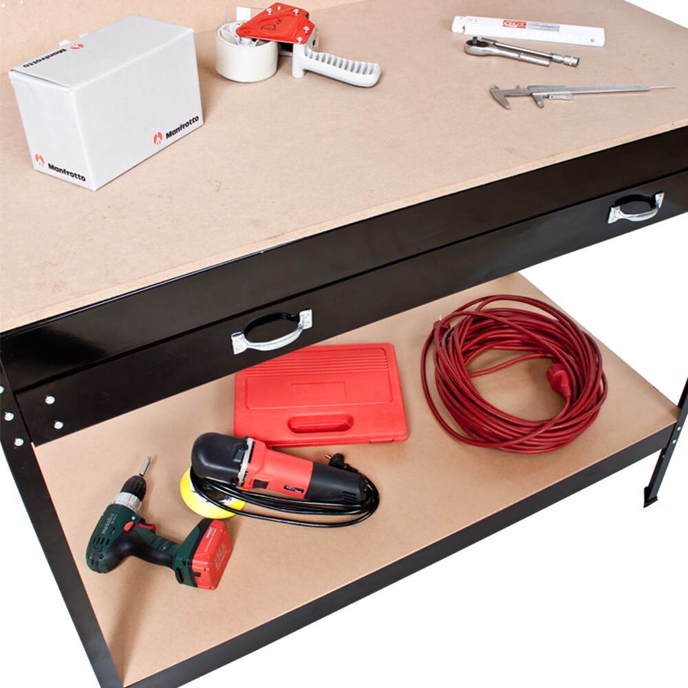 tectake® Werkbank, mit Lochwand, 12 Haken, 120 x 60 x 156 cm, Kunststoffkappen an den Füßen