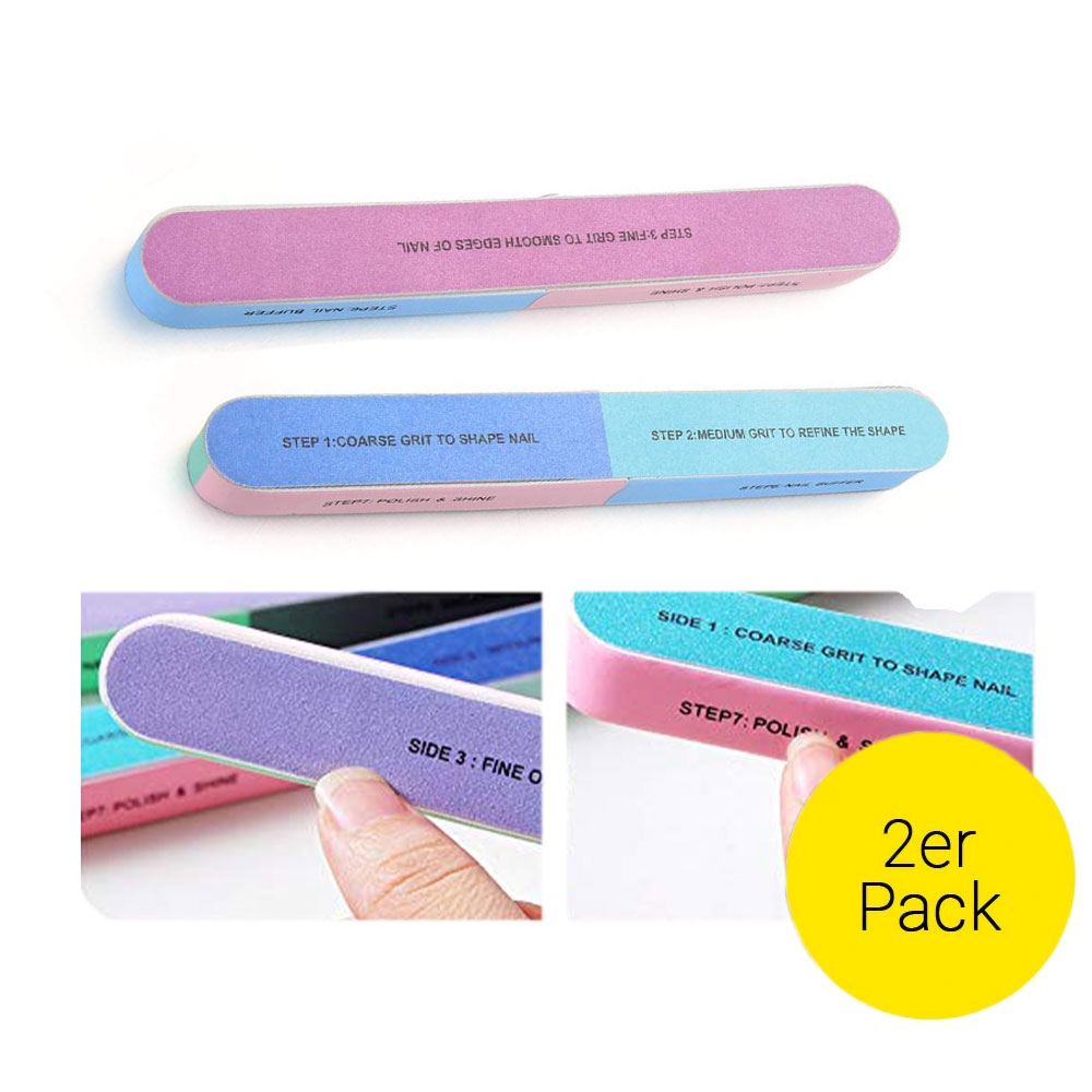 (2er Set) 7-Seitige Nagelfeile Formfeile Polierblock für die Maniküre / Pediküre - Div. Farben