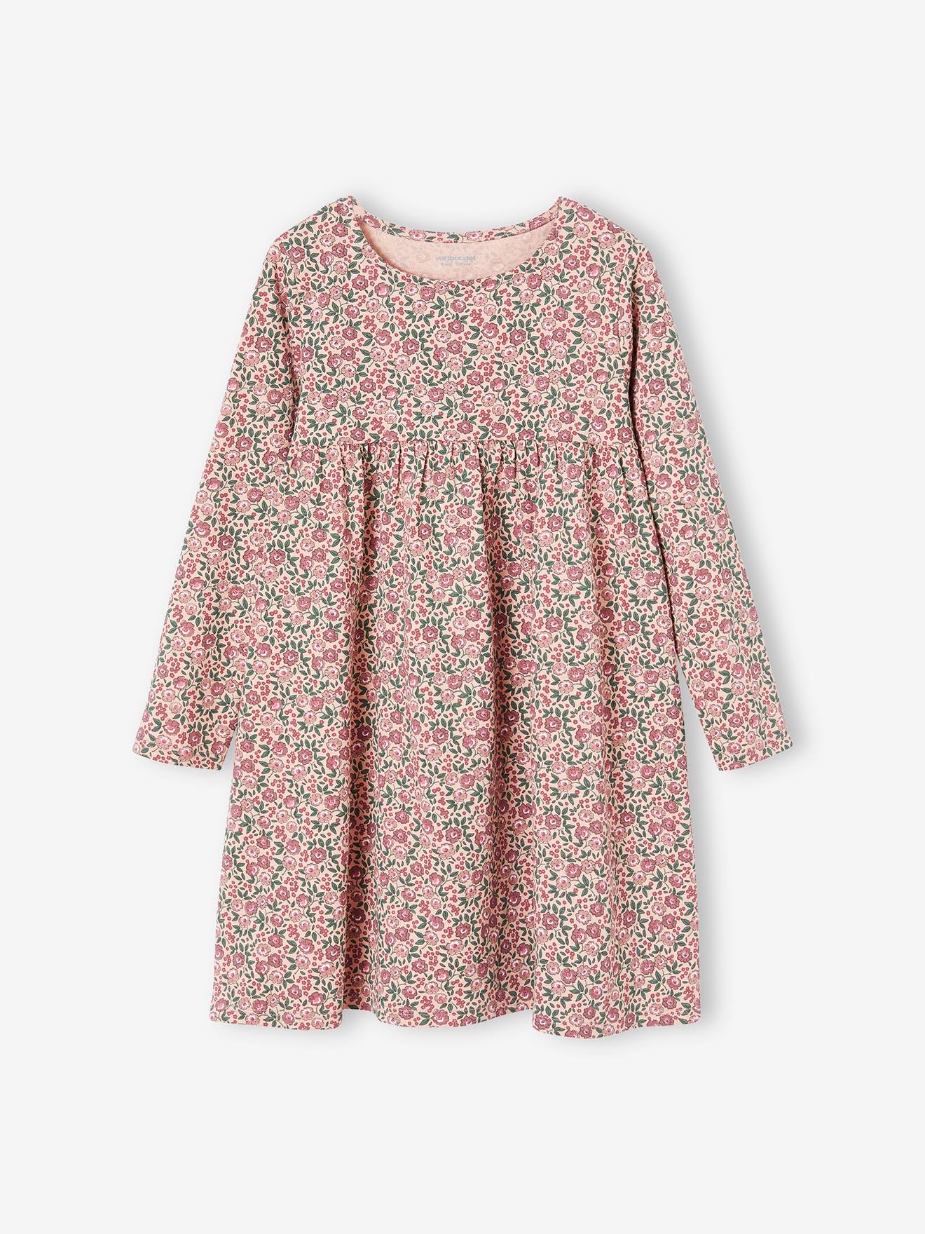 Conjunto de casaquinho e vestido com estampa floral para meninas, azul acinzentado