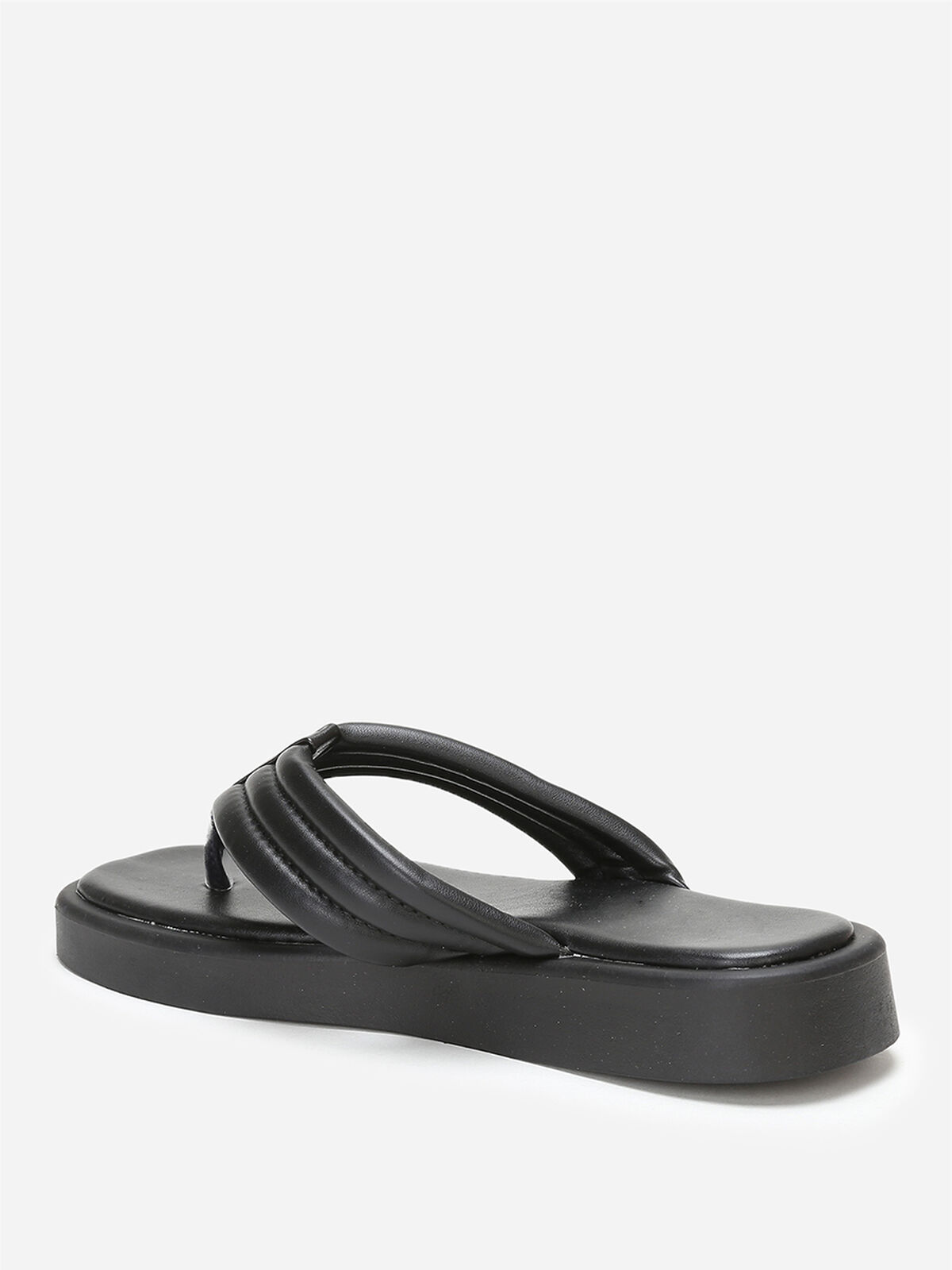 Tongs plateformes à bride matelassée- Noir
