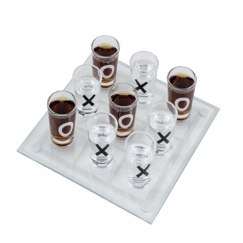 Jeu de morpion à boire avec shooters et plateau en verre 20x20cm