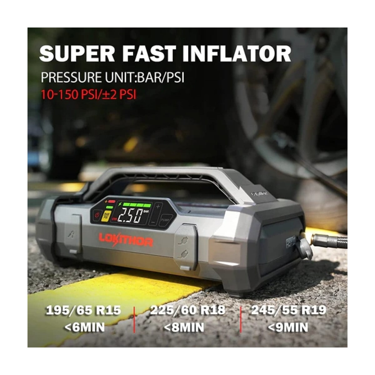 LOKITHOR Lithium Startbooster 2000A med 150 PSI Luftkompressor