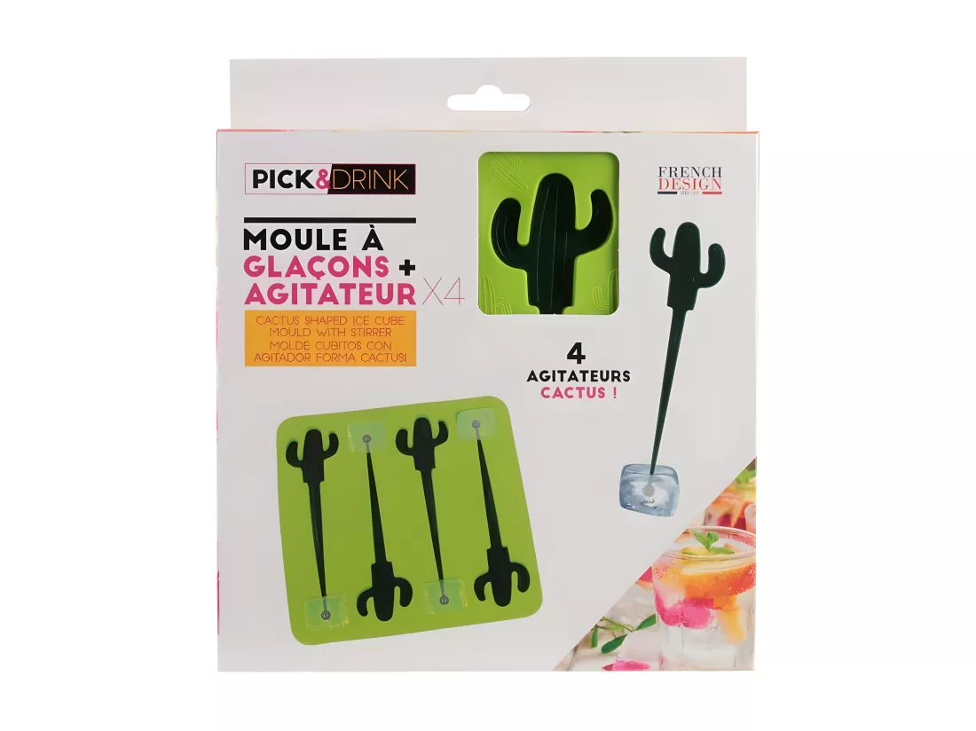Moule à glaçons avec 4 agitateurs cactus
