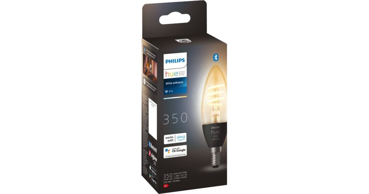 PhilipsFilament Candle E14 lamp  (2200-4500K, Dimbaar)