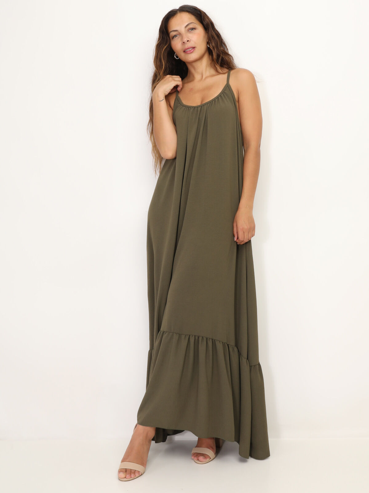 Robe fluide à bas évasé et volonté- Kaki