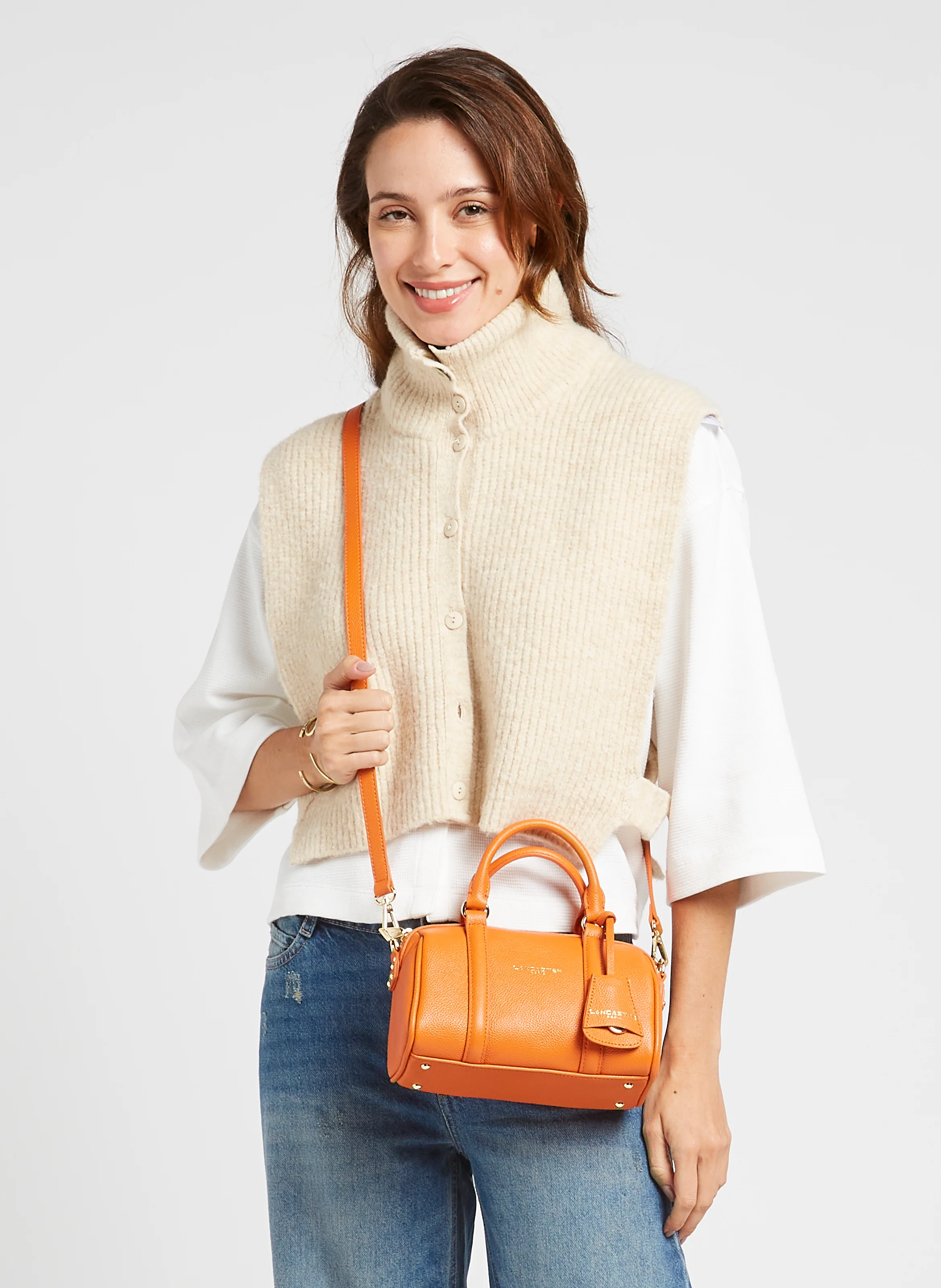 MILANO ANA - Petit sac polochon en cuir grainé| Orange