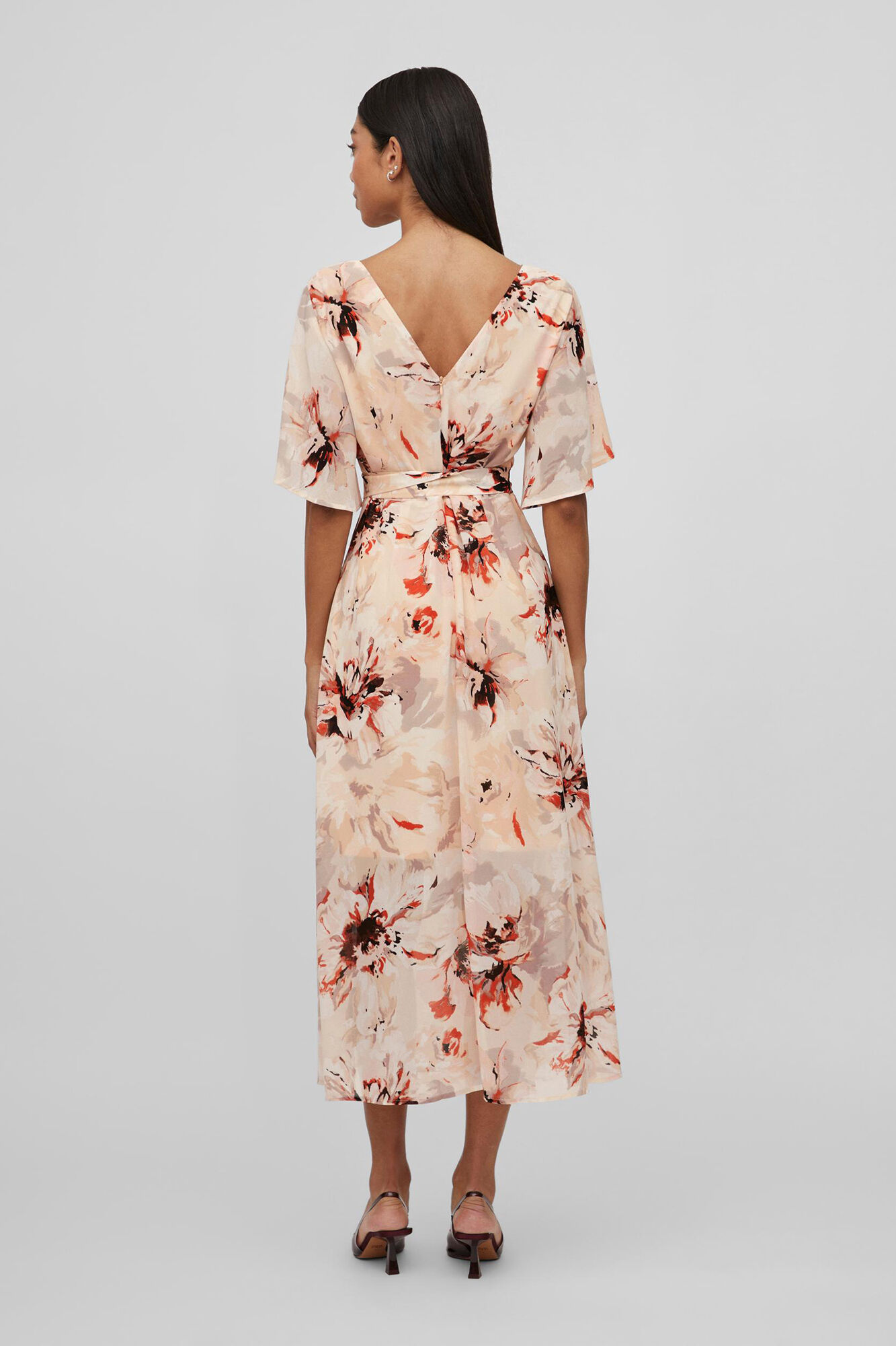 Vestido longo com mangas curtas - Rosa