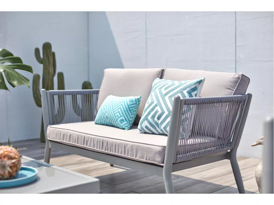 Salon jardin 4 places en alu et corde gris clair ANAHMA