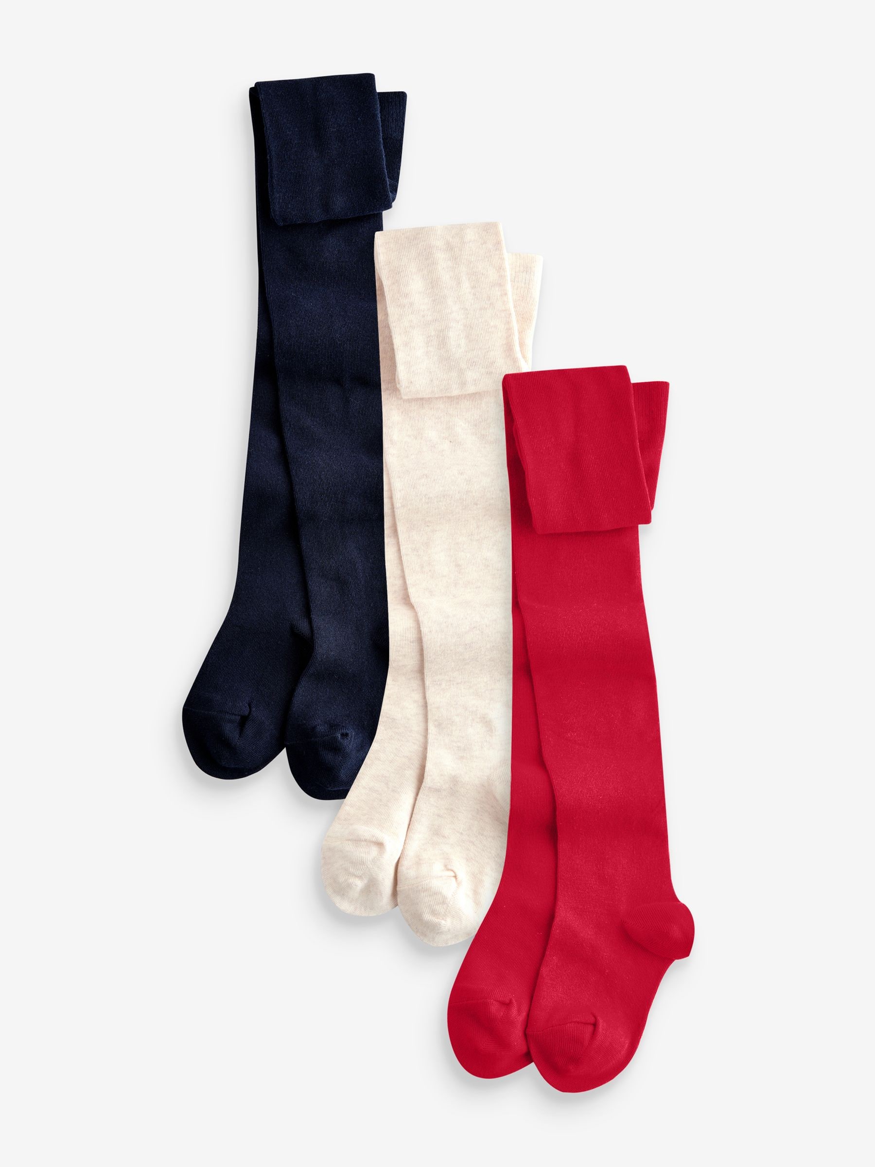 Rood, marineblauw en crème - Set van 3 katoenrijke tights