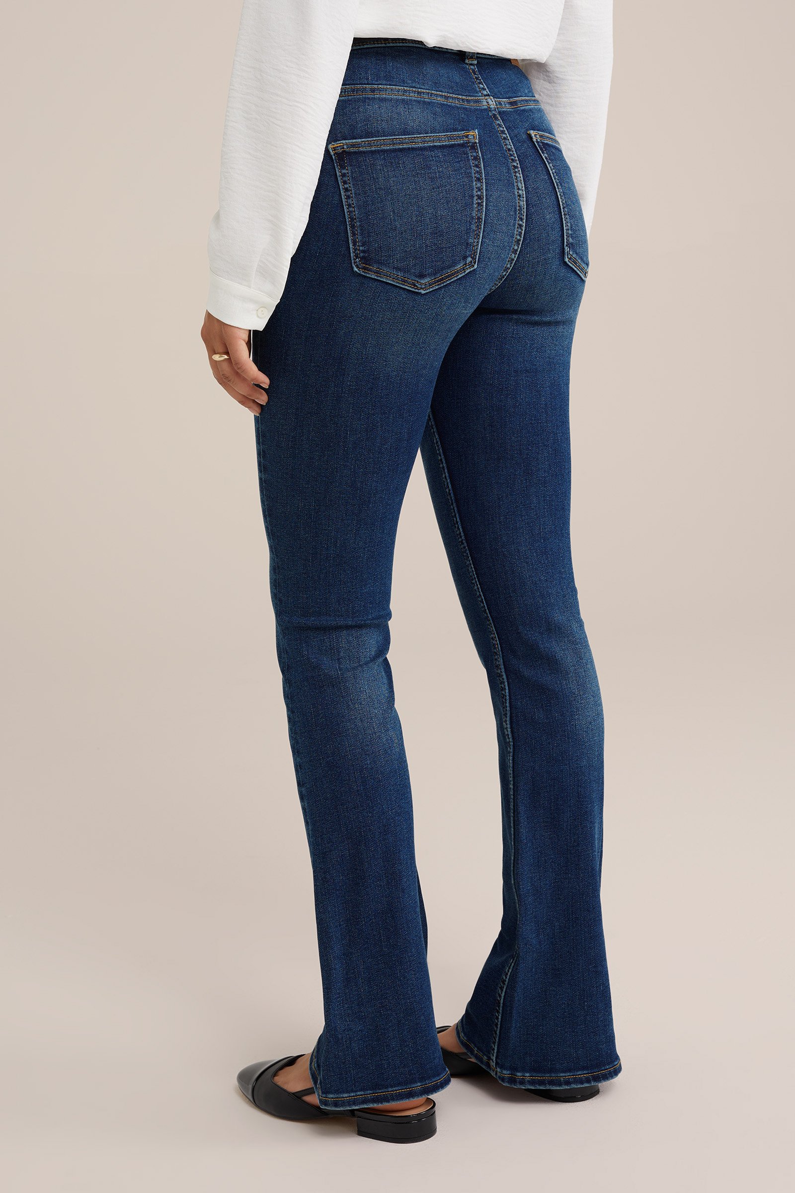 high rise flared jeans met stretch Blue Ridge Donkerblauw