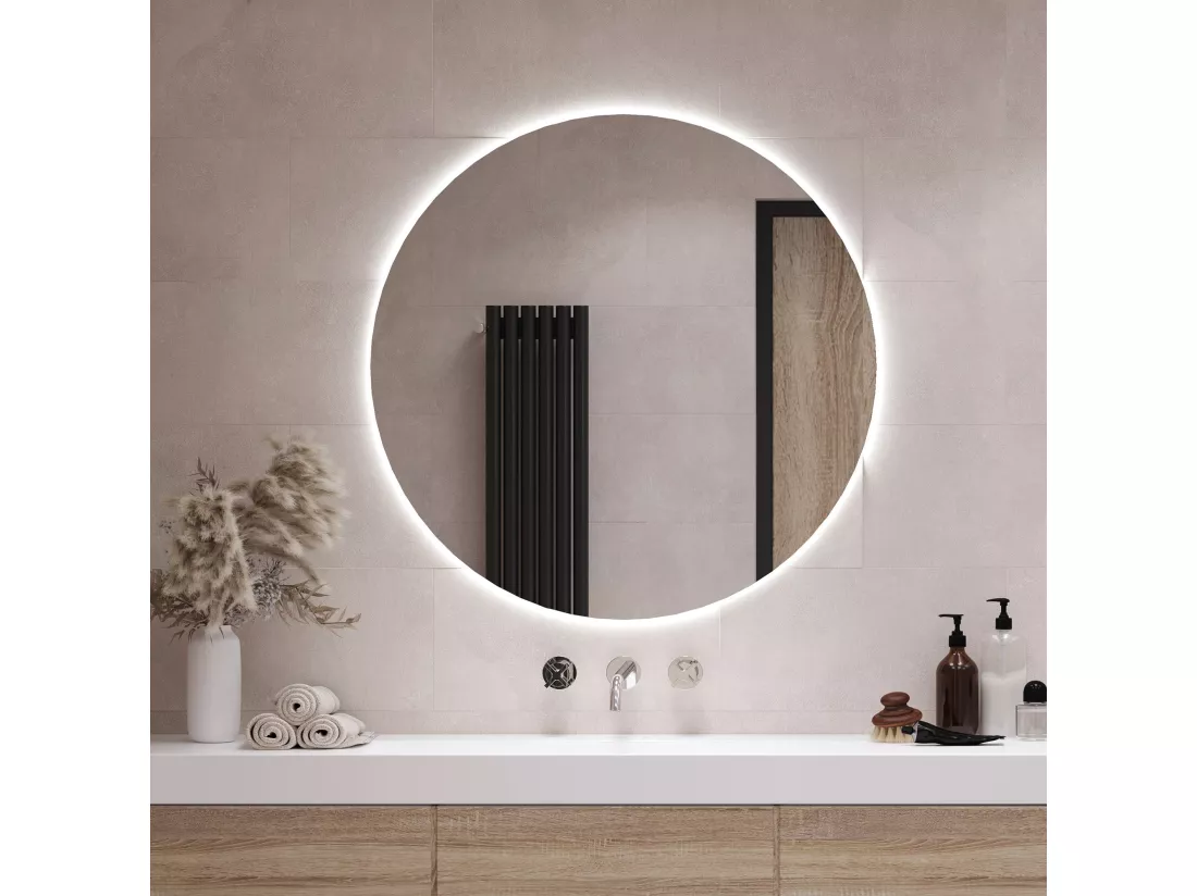 Miroir avec éclairage LED idéal pour le salon Couleur froide Ø90