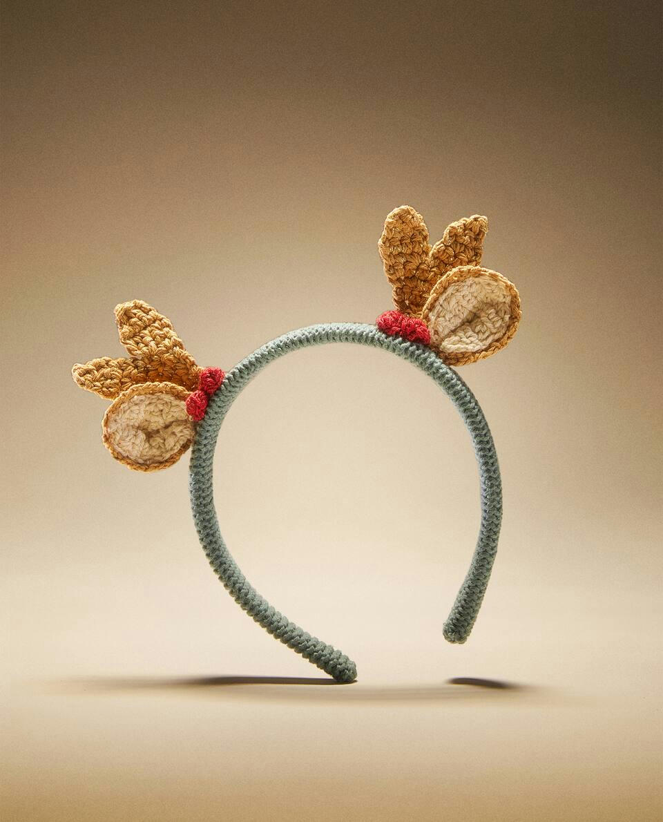Tiara de Natal de rena feita em crochê para crianças