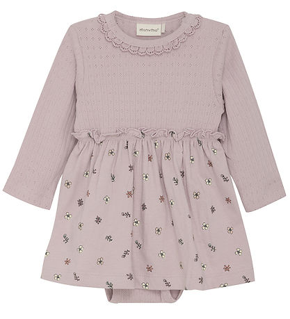 Minymo Bodykleid L/æ - Brüniert Lilac m. Lochmuster