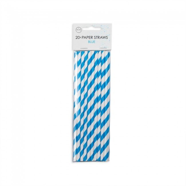 Papieren Rietjes Blauw Gestreept 19,7cm 20st