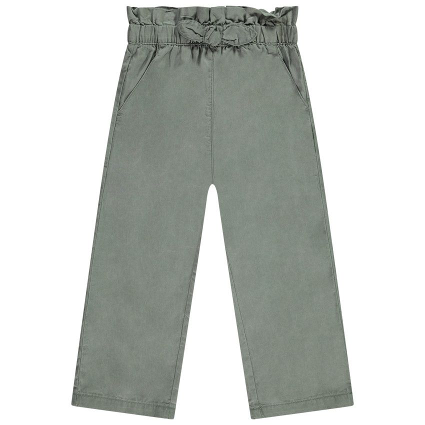 Pantalon large uni effet noué pour fille - Gris chiné
