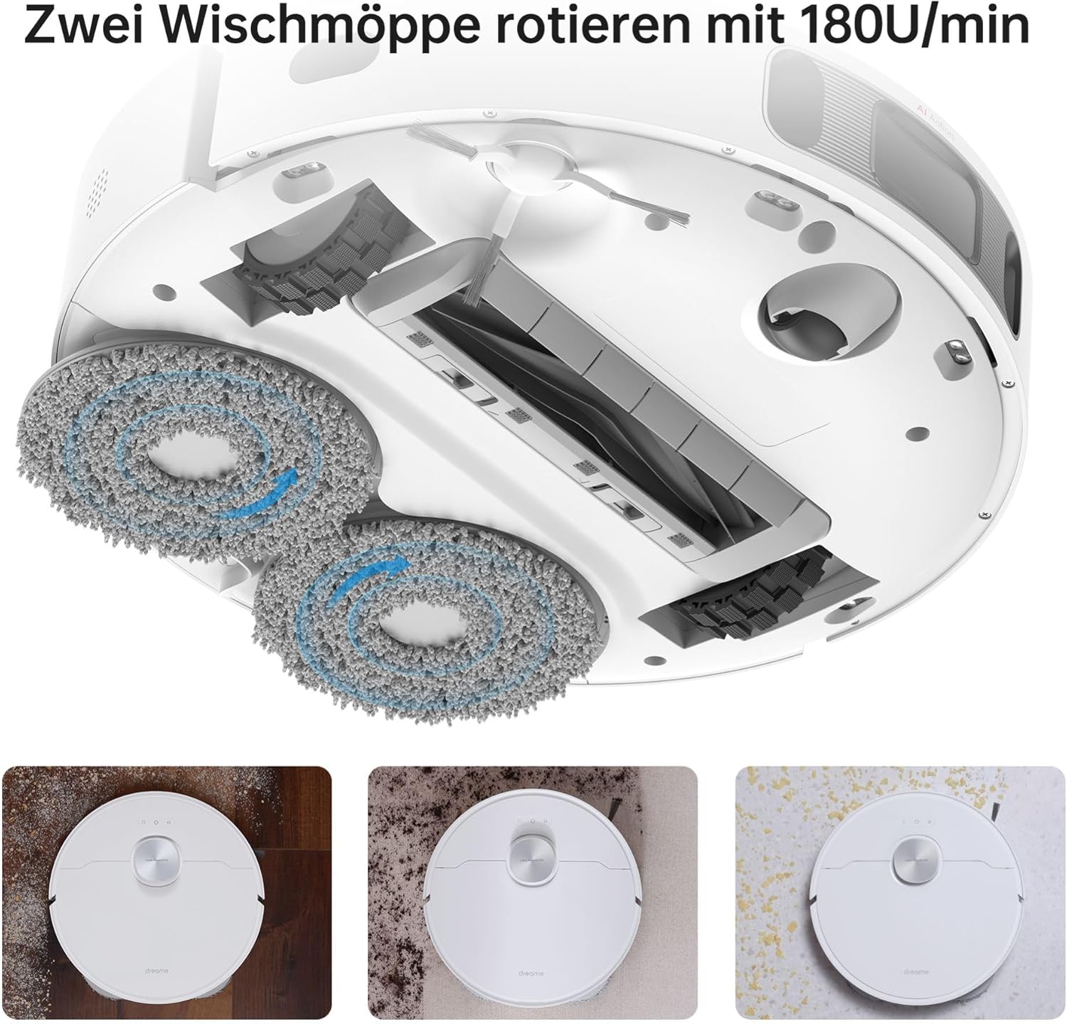 dreame L10s Ultra Saugroboter mit Wischfunktion und automatische (Staubentleerung, Wischpads Selbstreinigung) 3D-Hinderniserkennung, 5300Pa Teppiche Tierhaare, 210m Akku, WiFi/APP, Weiß