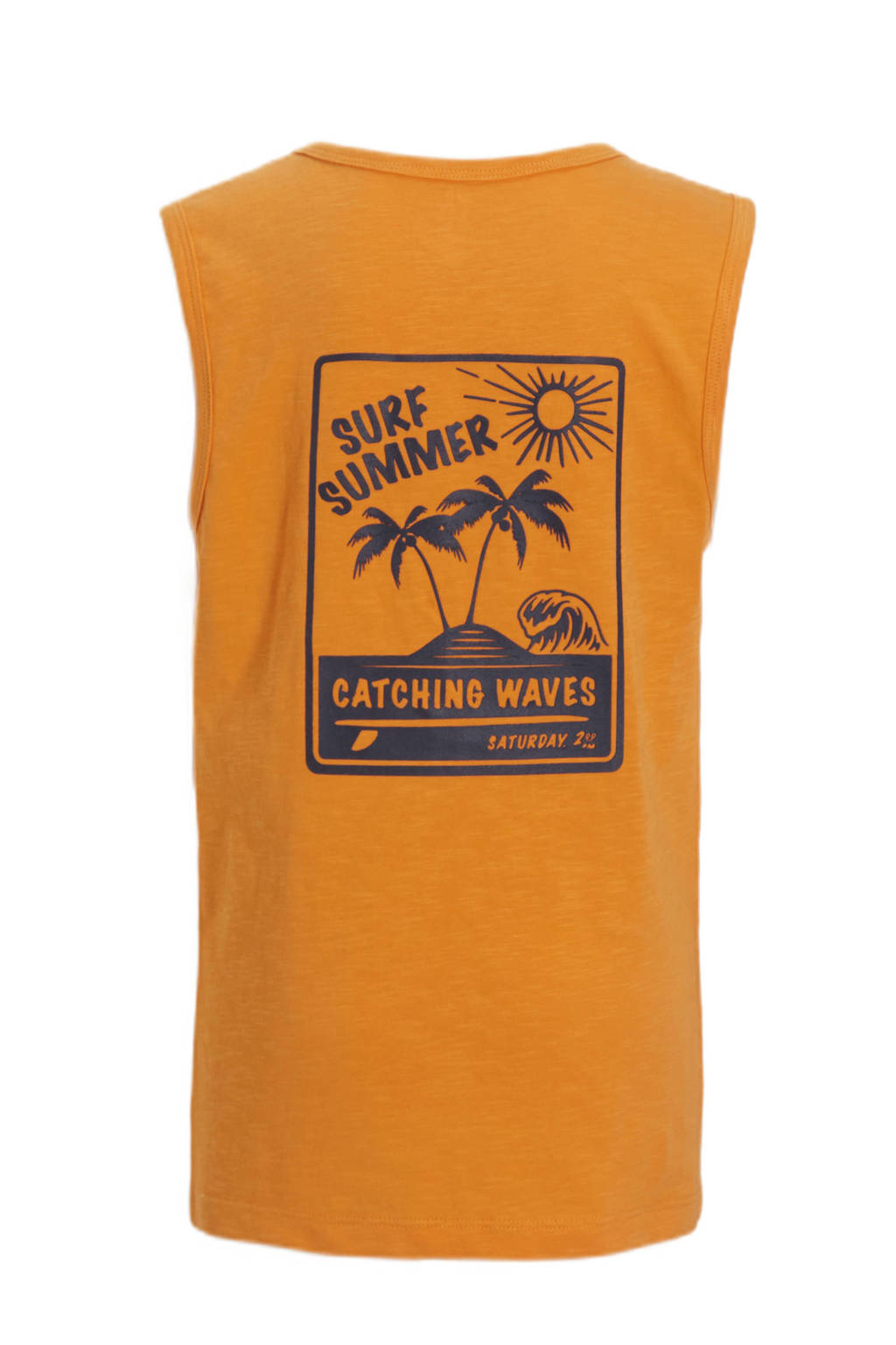 anytime singlet met printopdruk op de achterkant oranje