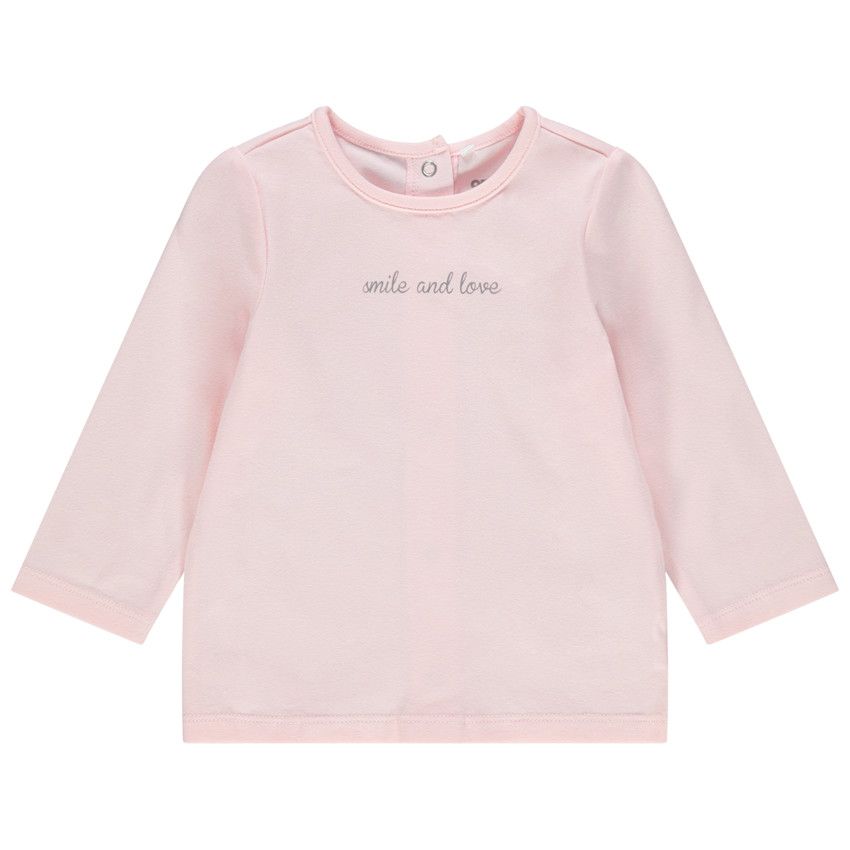 T-shirt manches longues en coton bio à message printé - Rose