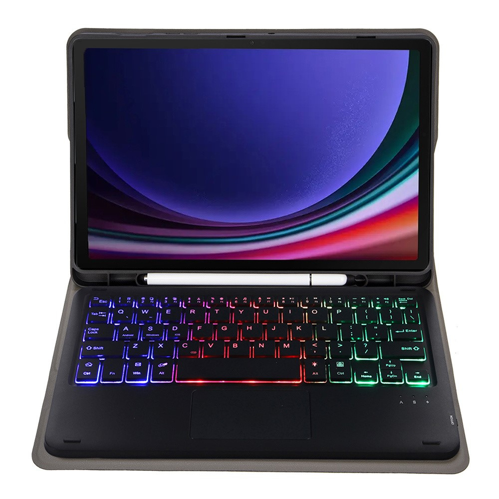 Samsung Galaxy Tab S10 Lite / S10 FE / Tab S9 FE / Tab S9 Leder Tasche mit abnehmbarer Bluetooth Tastatur   Touch Pad und S Pen Halter (QWERTY) - Schwarz