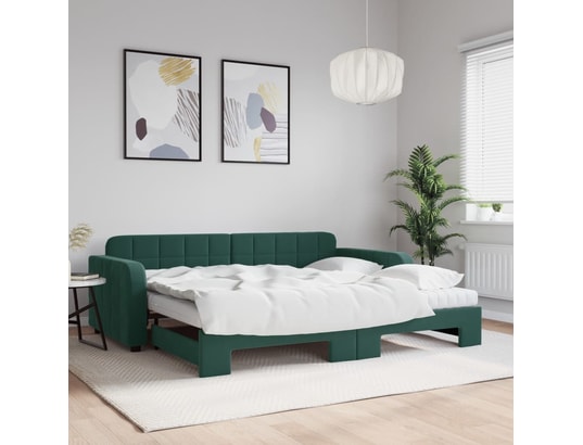 VIDAXL - Lit de jour avec gigogne et matelas vert foncé 90x200cm velo...