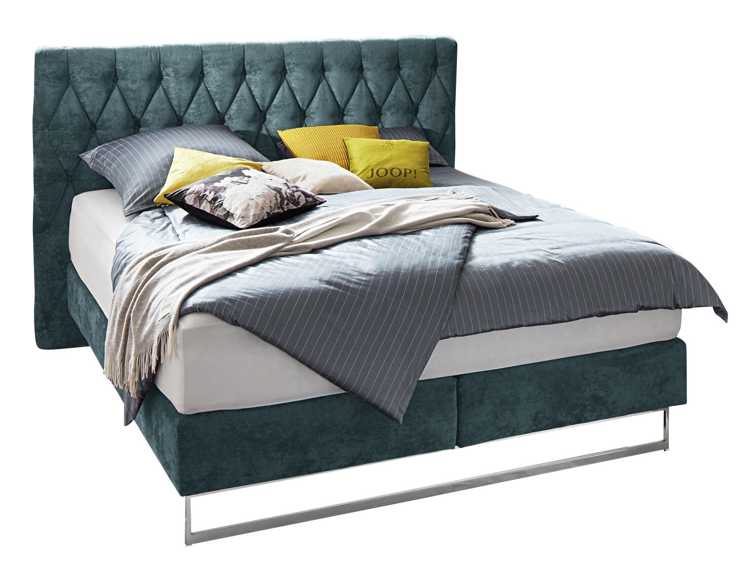 JOOP! Boxspringbett CUBIC CHESTERFIELD 180 x 200 cm dunkeltürkis