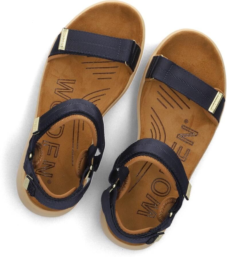 Woden Dames Platte sandalen Line Blauw Textiel Plateauzool