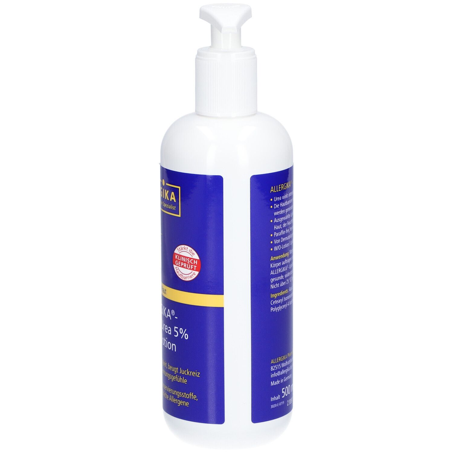 ALLERGIKA® Lipolotio Urea 5% - Dermatologische Urea-Körperlotion - feuchtigkeitsspendend, reichhaltig, geruchsneutral. Für trockene, raue Haut, ideal auch bei Diabetes. Stärkt die Hautbarriere.