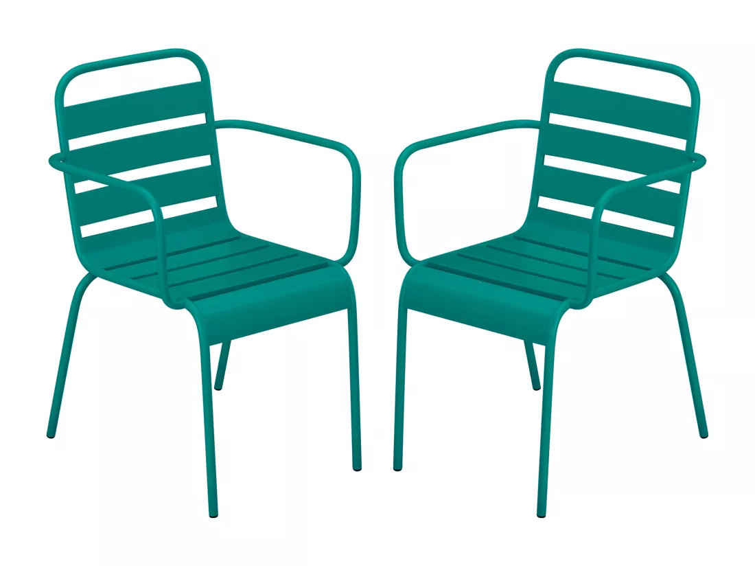 Lot de 2 fauteuils de jardin empilables en métal - Bleu canard - MIRMANDE de MYLIA