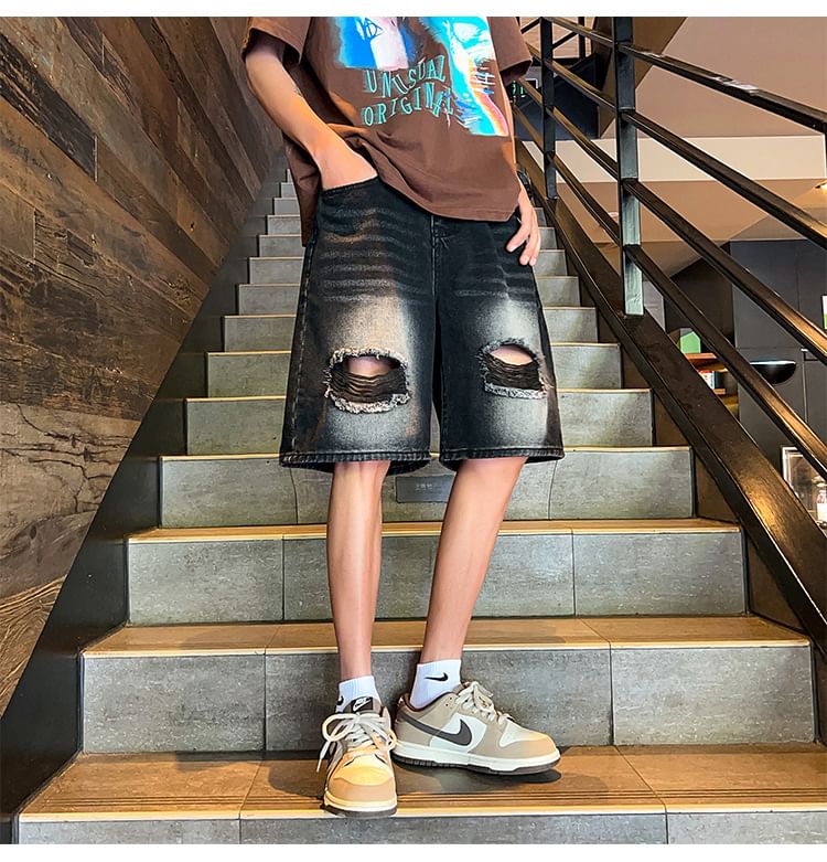 POSI - Middelhoge denim shorts met distressed effect