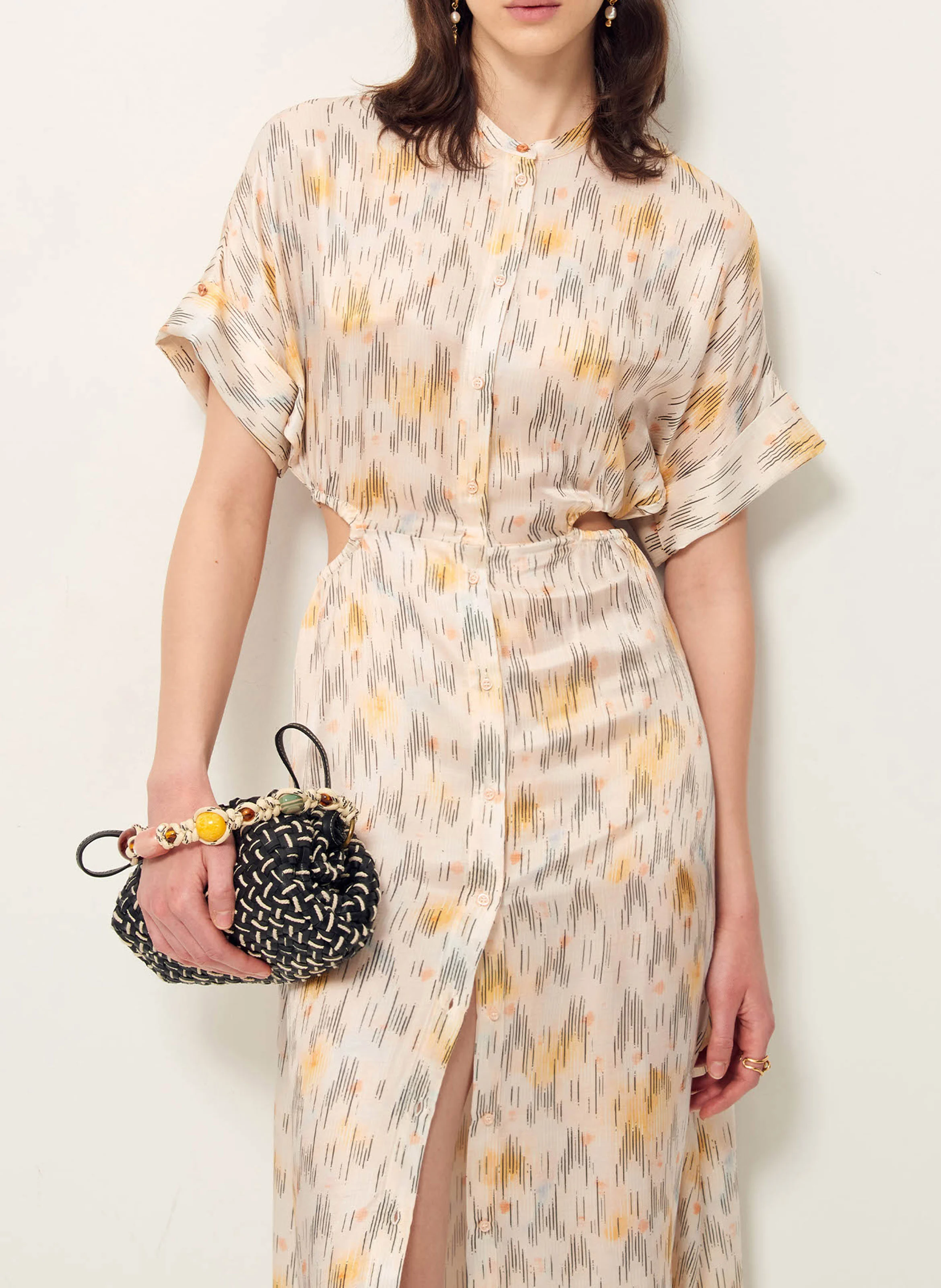 RINELLA - Robe chemise fluide imprimée| Beige