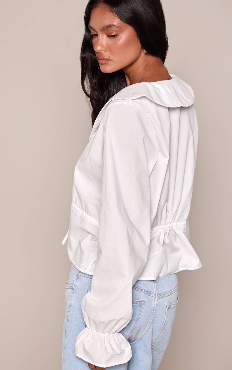 Blanc Chemise Cintrée En Popeline De Coton Avec Col Détaillé