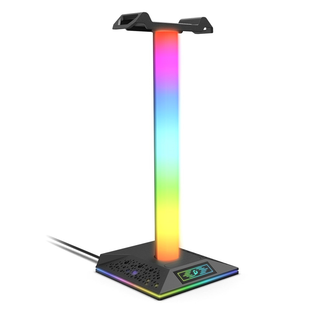Gaming Kopfhörer Halterung Ständer für Over-Ear Headset mit USB C / 2x USB A Anschluss   RGB Beleuchtung - Schwarz