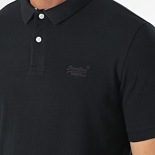 Polo Manches Courtes Vintage Classic Pique Noir