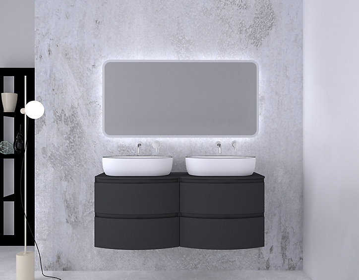 Ensemble salle de bains l.138 cm meuble sous vasque + plan de toilette double graphite mat Vague