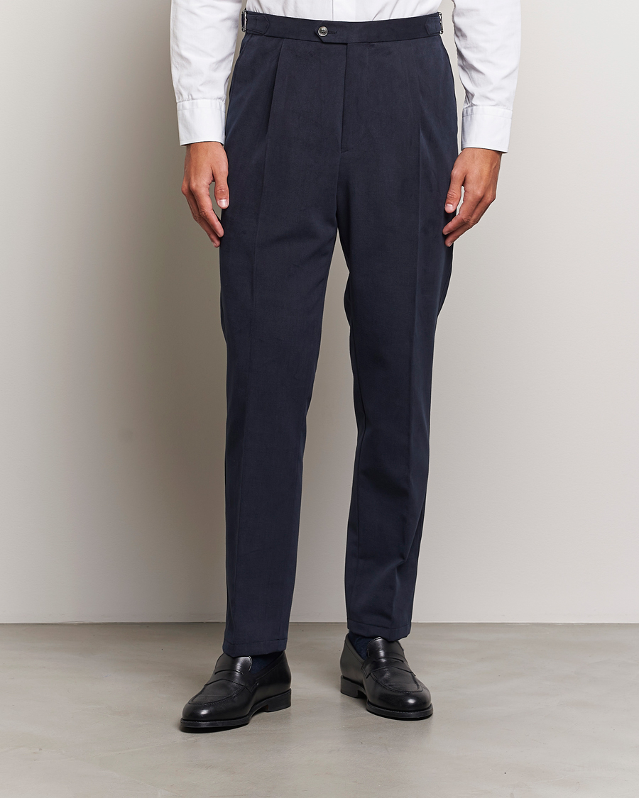 Oscar Jacobson Delon Brushed Cotton Trousers Navy