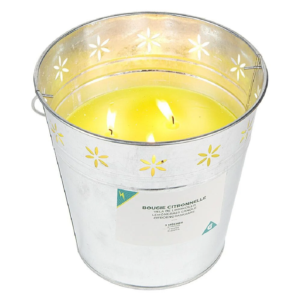 Bougie citronnelle 3 mèches dans seau en métal