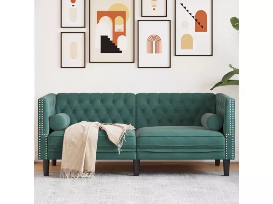 Canapé Chesterfield avec traversins 2 places vert foncé velours