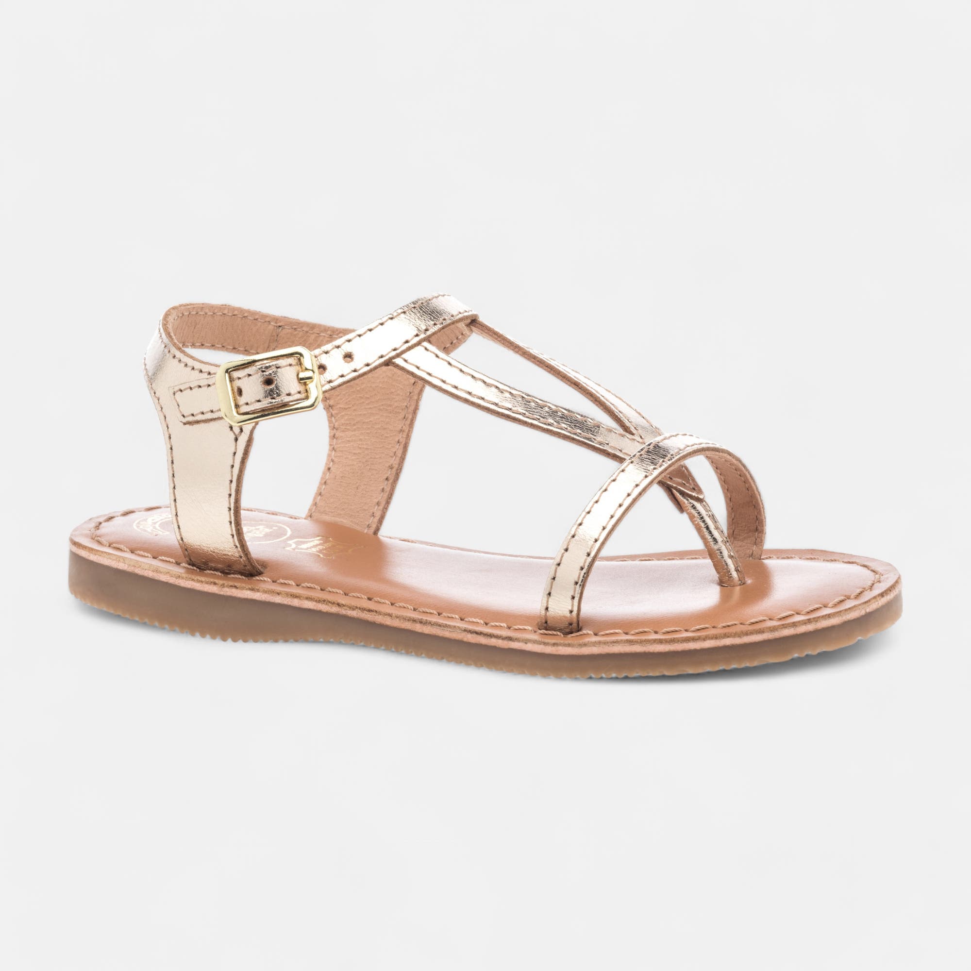 Nu-pieds Fille en cuir or