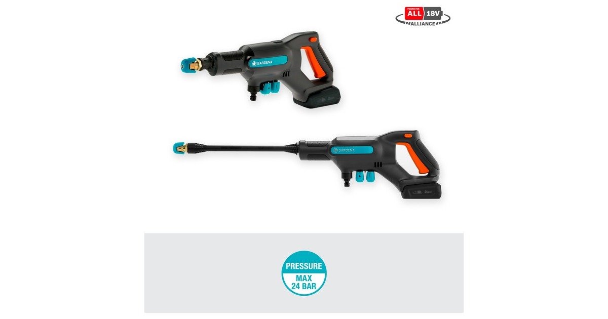 GARDENAAquaClean 24/18 V P4A Premium Set drukreiniger  (Grijs/turquoise, 14800-31, Accu inbegrepen)