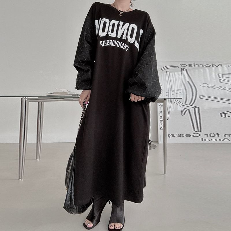 Coris - Maxi-sweatjurk met pofmouwen, ronde hals en letters