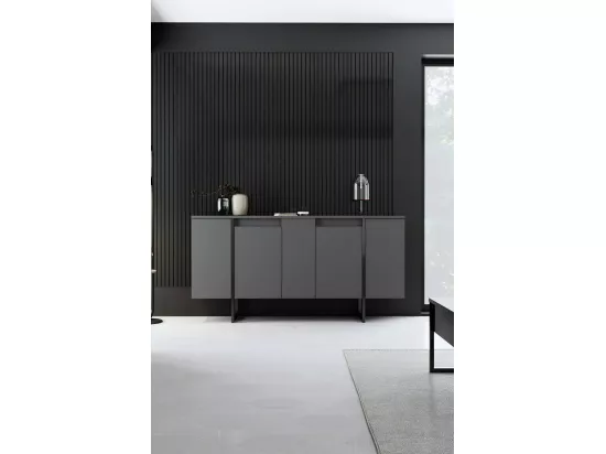 Buffet Betel, Buffet du salon, Commode de salon, Garde-manger de cuisine, 160x35h80 cm, Anthracite et Noir