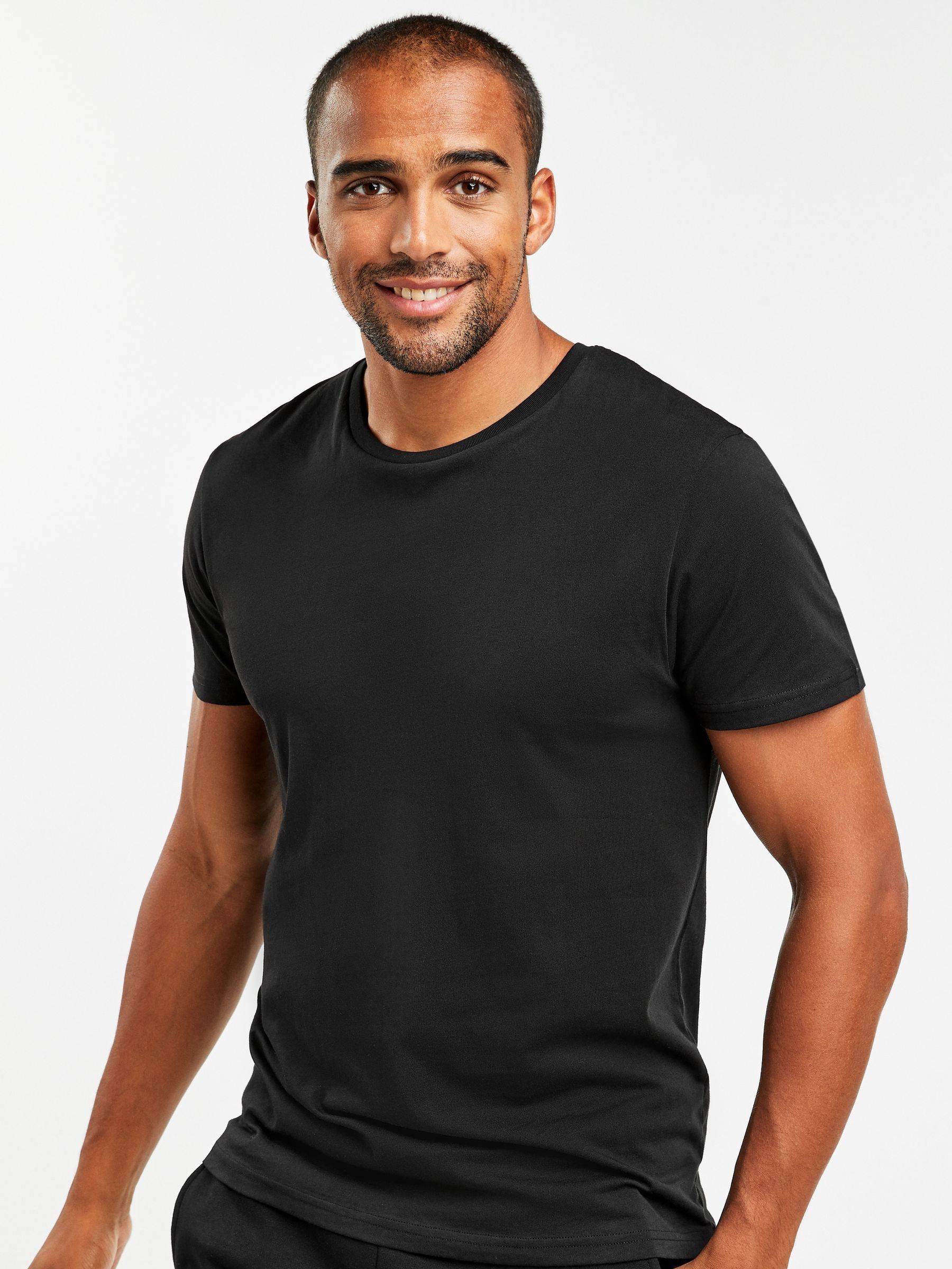 Zwart - Slim Fit - Set van 5 100% katoenen T-shirts met laagjes