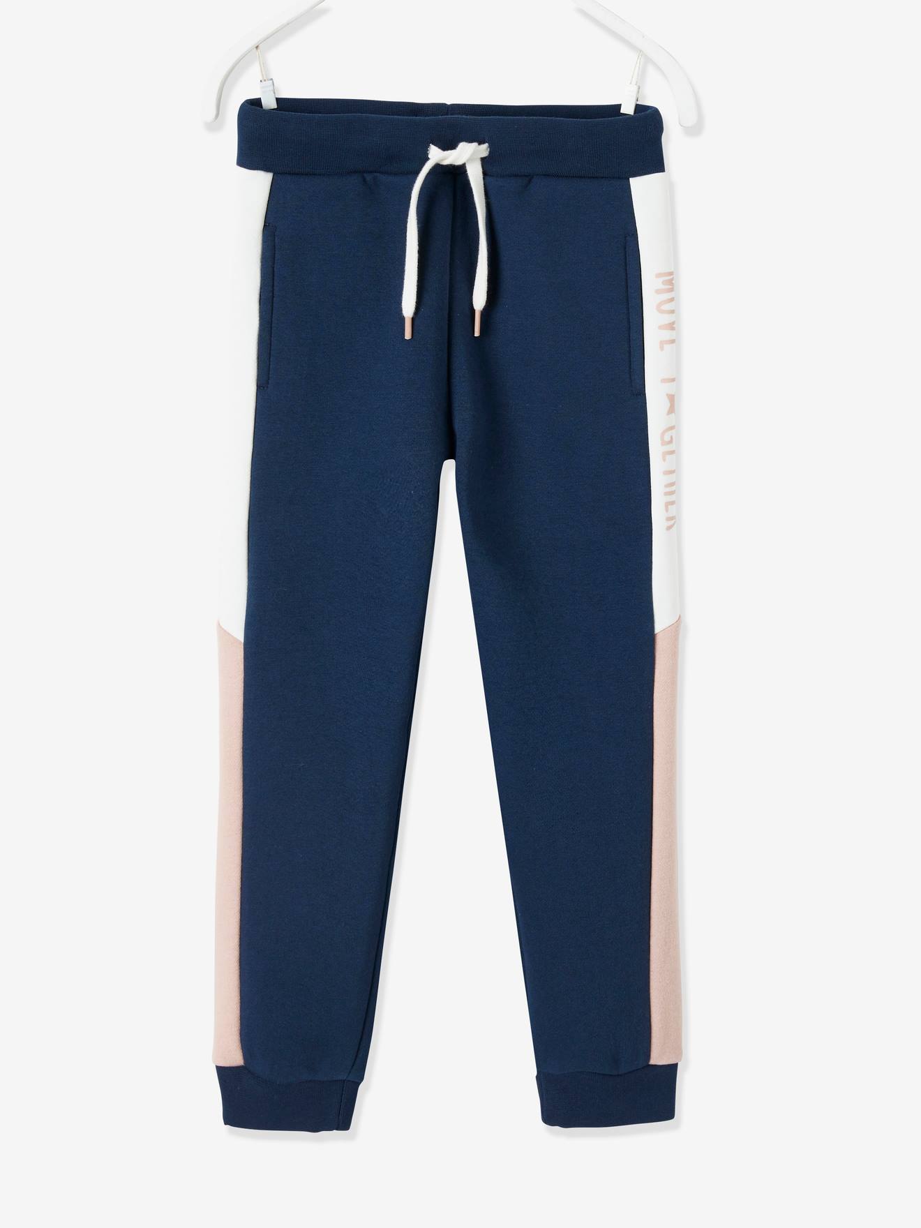 Calça de moletom com listras laterais, para meninas, lisa cinza claro com estampas.