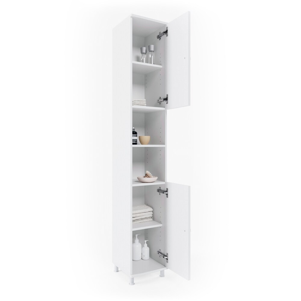 VICCO Badschrank FYNN 190 x 30 cm Weiß - Badezimmerschrank Hochschrank Badregal