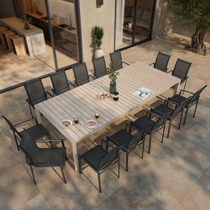 Table de jardin extensible ÉVASION Effet bois Lin & Argile