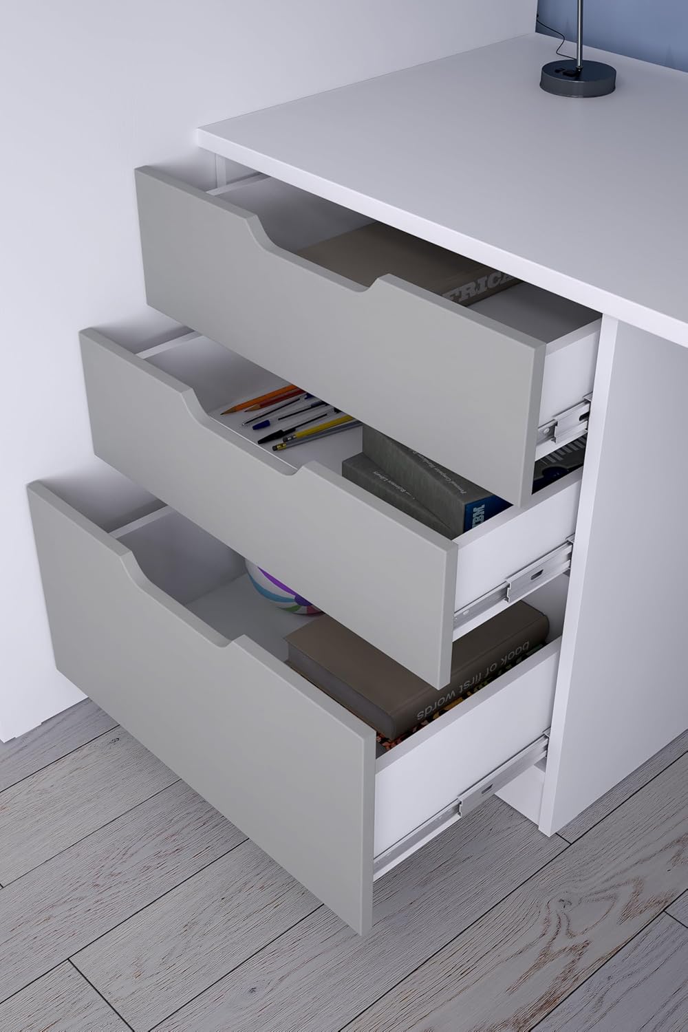 Shefa Kids Hochbett Mit Schreibtisch - Platzsparendes 5-in-1 Hochbett Kinder Mit Treppe, Kleiderschrank, Regal & Arbeitsbereich - Grau, Belastbar Bis 90 Kg, Maße: 206 x 107 cm